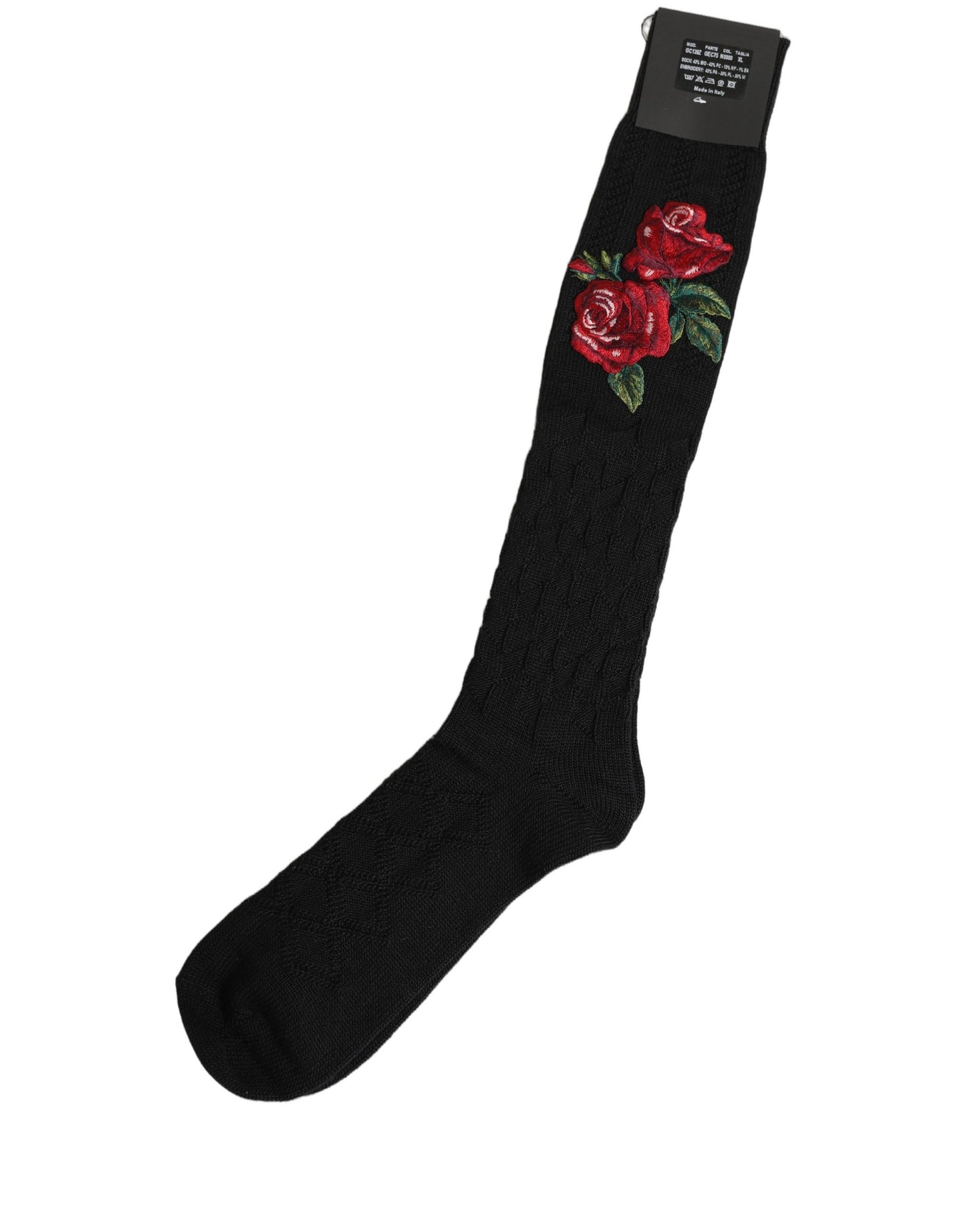 Black Wool Floral Over The Calf Accessory Socks