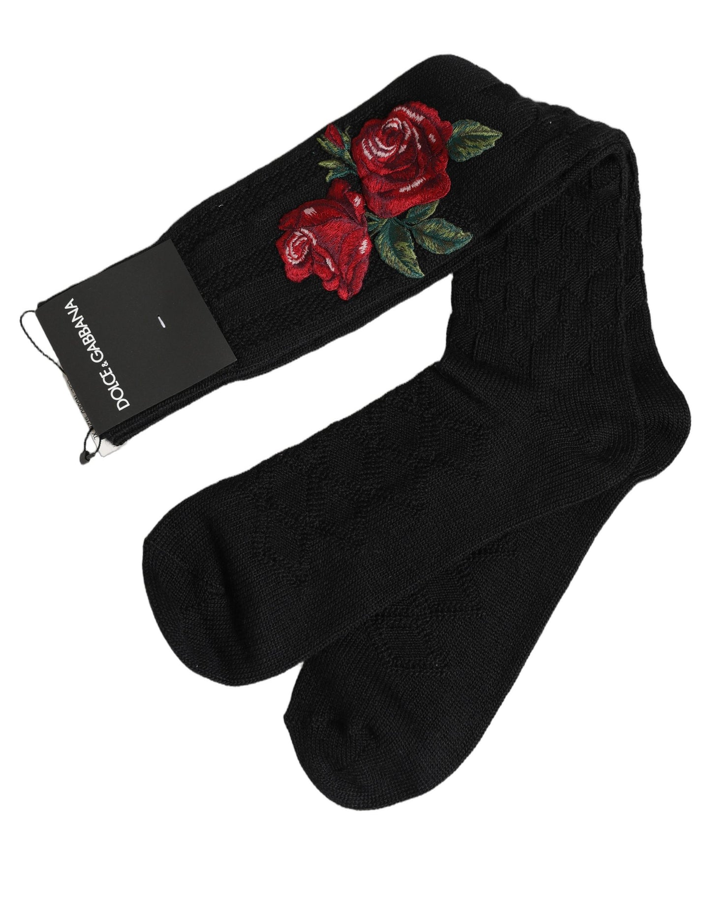 Black Wool Floral Over The Calf Accessory Socks