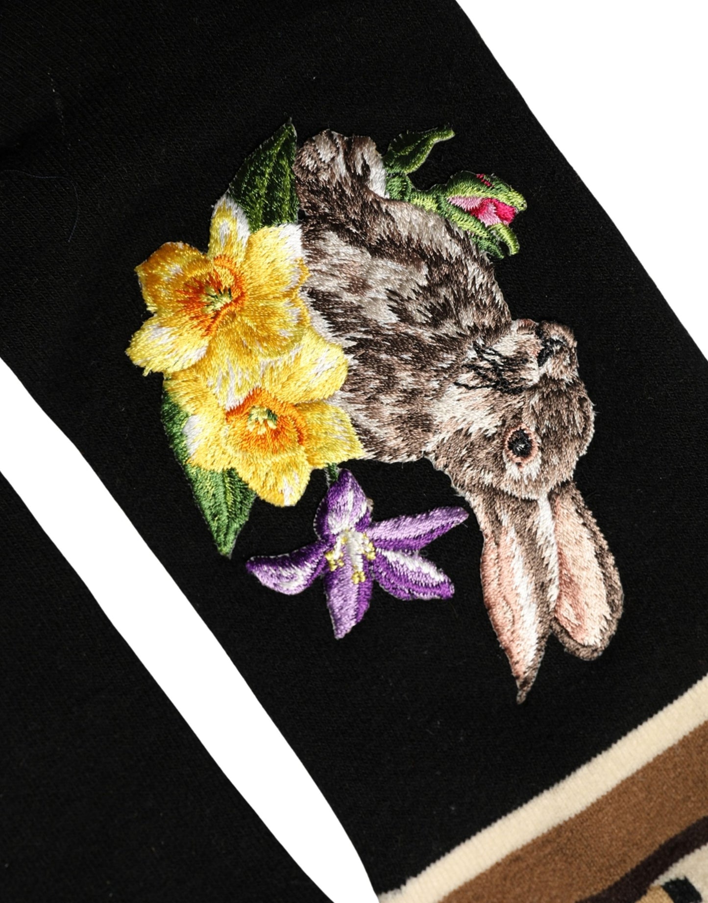 Black Rabbit Floral Wool Mid Calf Accessory Socks