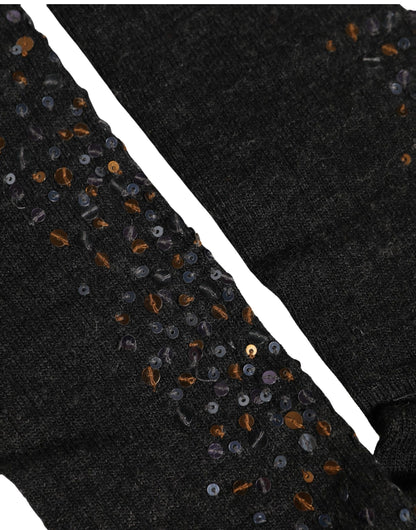 Dark Gray Sequined Wool Knee High Accessory Socks
