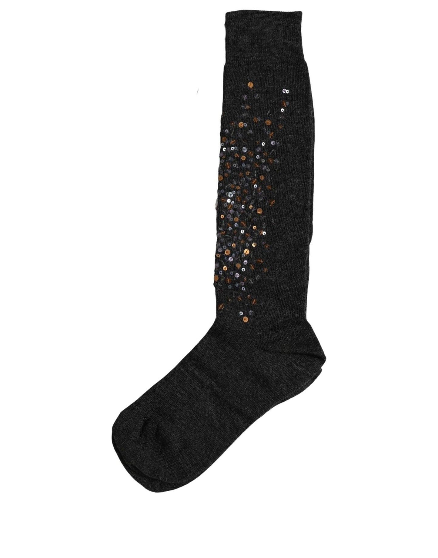 Dark Gray Sequined Wool Knee High Accessory Socks