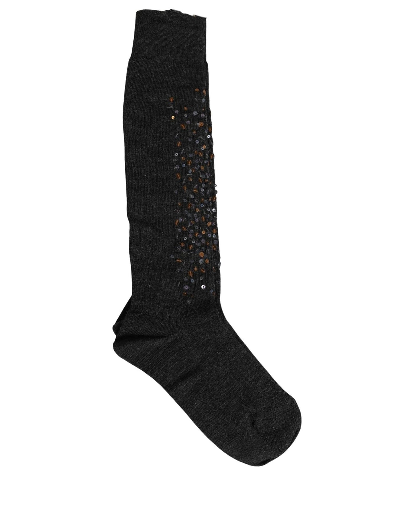 Dark Gray Sequined Wool Knee High Accessory Socks