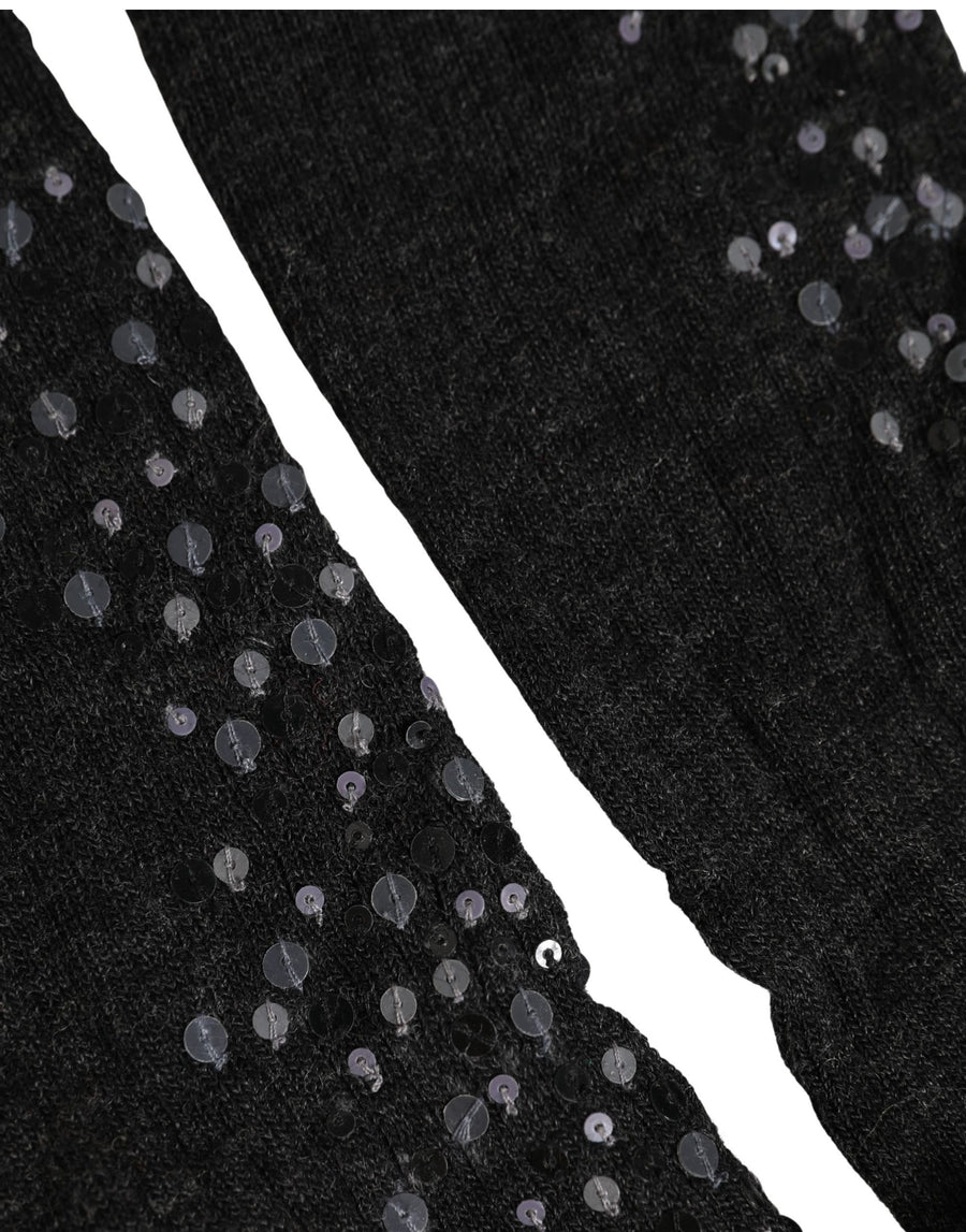 Dark Gray Sequined Wool Knee High Accessory Socks