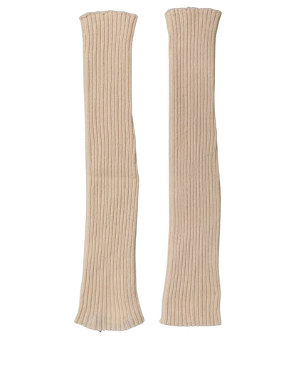 Camel Brown Cashmere Knit Arm Warmer Gloves