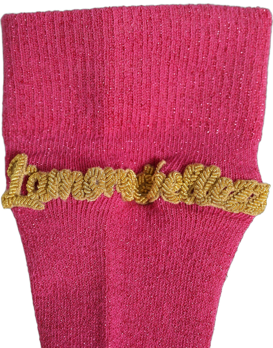 Pink Embroidered Cotton Mid Calf Accessory Socks