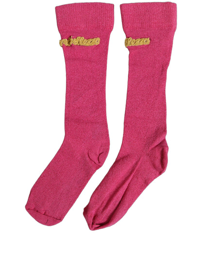Pink Embroidered Cotton Mid Calf Accessory Socks