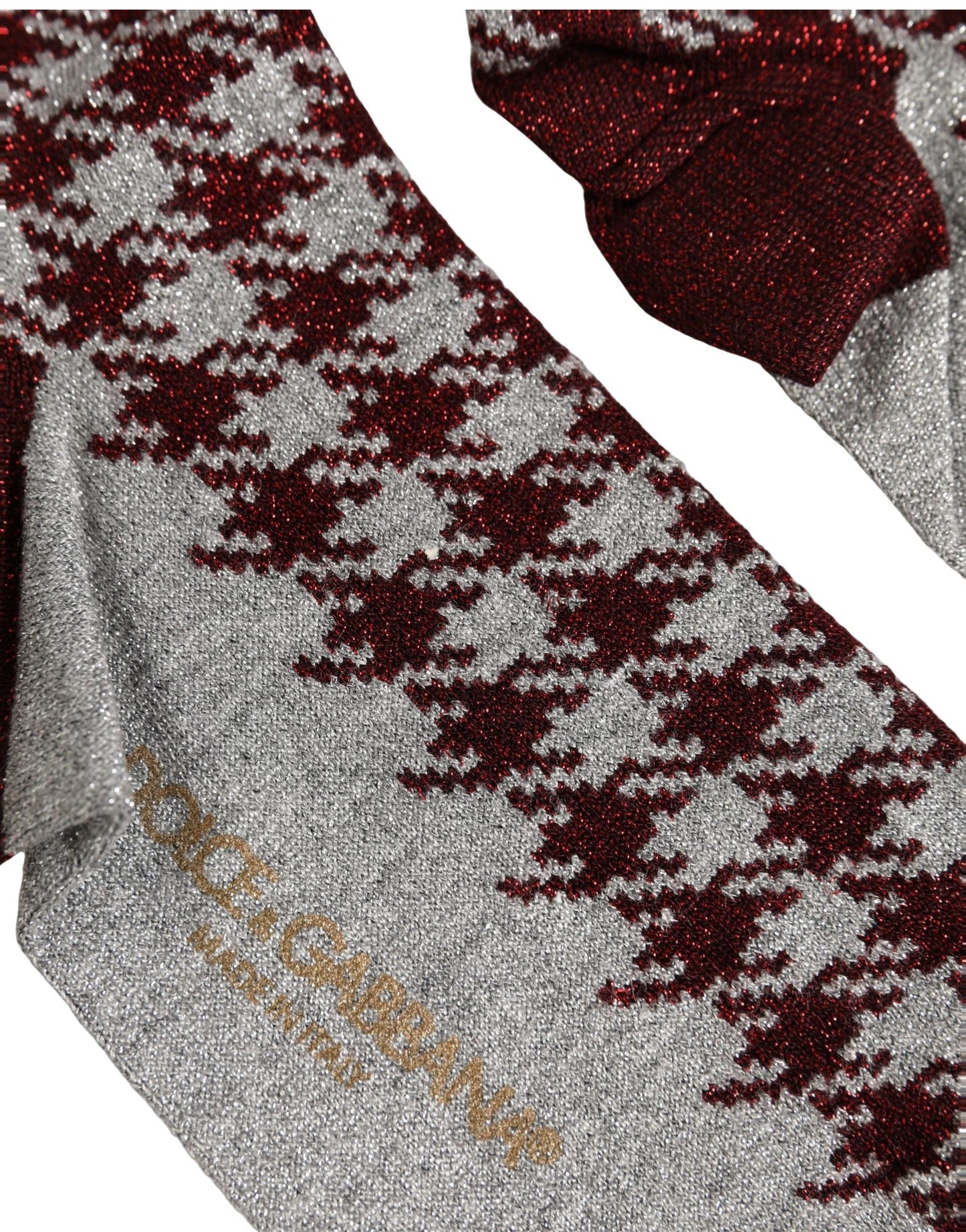 Maroon Gray Houndstooth Mid Calf Accessory Socks