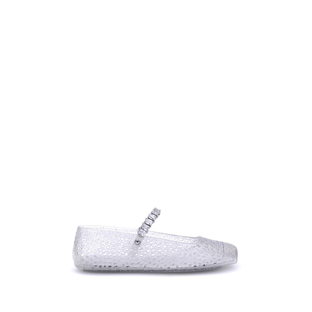 White Polyurethane Ballet Flats