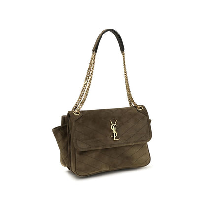 Bicolor Suede Leather Shoulder Bag