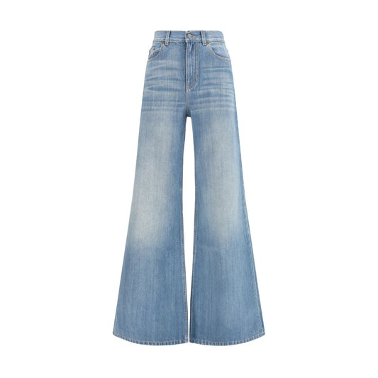 Blue Cotton Flared Jeans