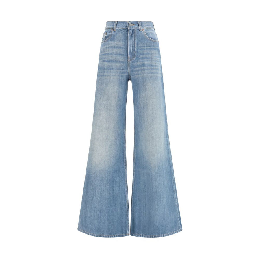Blue Cotton Flared Jeans