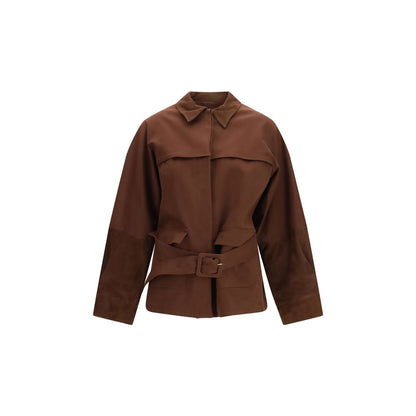 Brown Cotton Full-Length Jacket