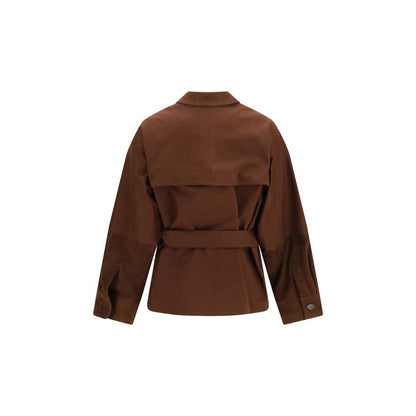 Brown Cotton Full-Length Jacket
