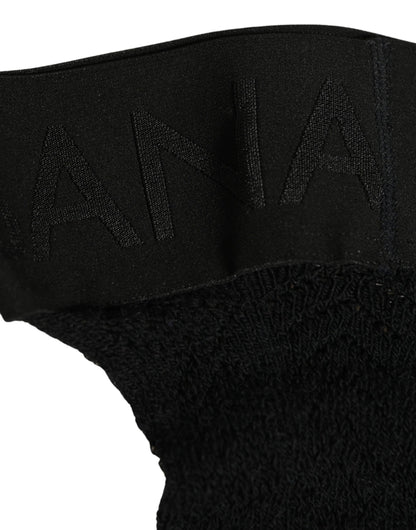 Black Wool Logo Calf Long Women Accessory Socks