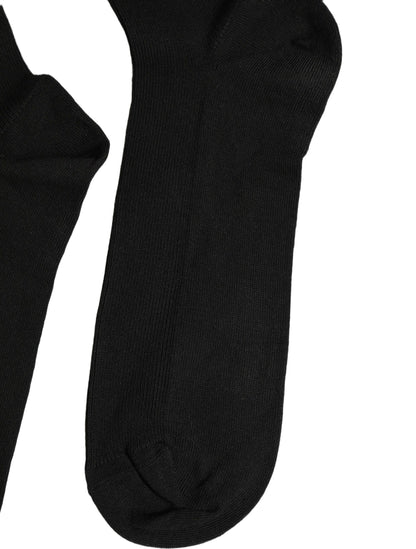 Black Cotton Ribbed Logo Over The Calf Women Socks