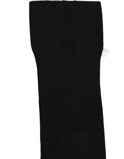 Black Cotton Ribbed Logo Over The Calf Women Socks