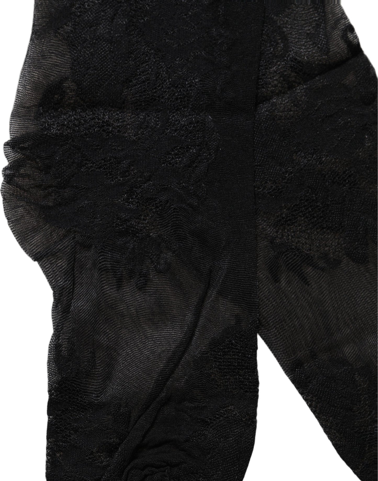 Black Floral Nylon Stretch Over The Calf Socks