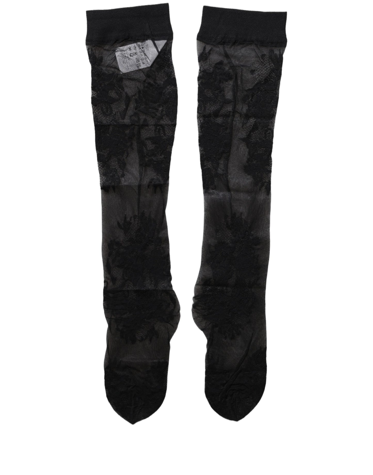 Black Floral Nylon Stretch Over The Calf Socks
