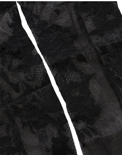 Black Floral Nylon Stretch Over The Calf Socks