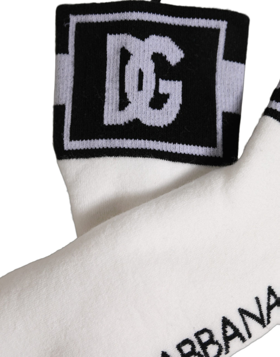 White Black Cotton Ankle Length DG Logo Socks