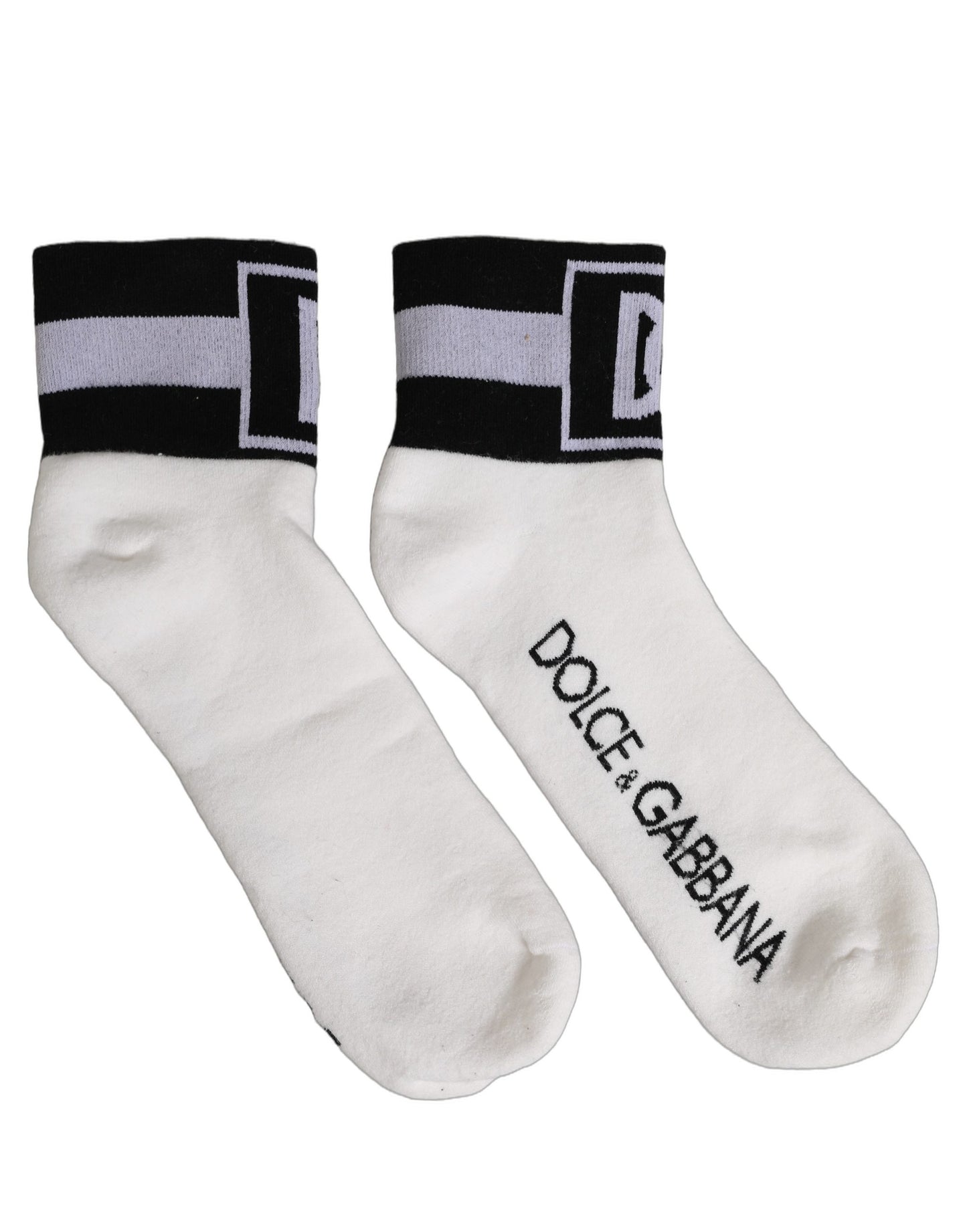 White Black Cotton Ankle Length DG Logo Socks