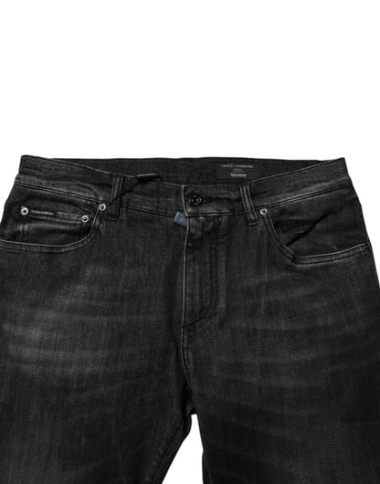 Dark Gray Washed Cotton Skinny Men Denim Jeans