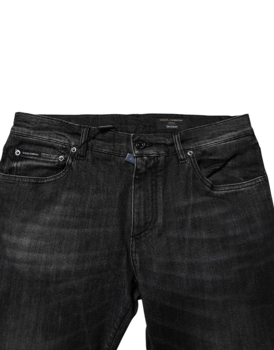 Dark Gray Washed Cotton Skinny Men Denim Jeans