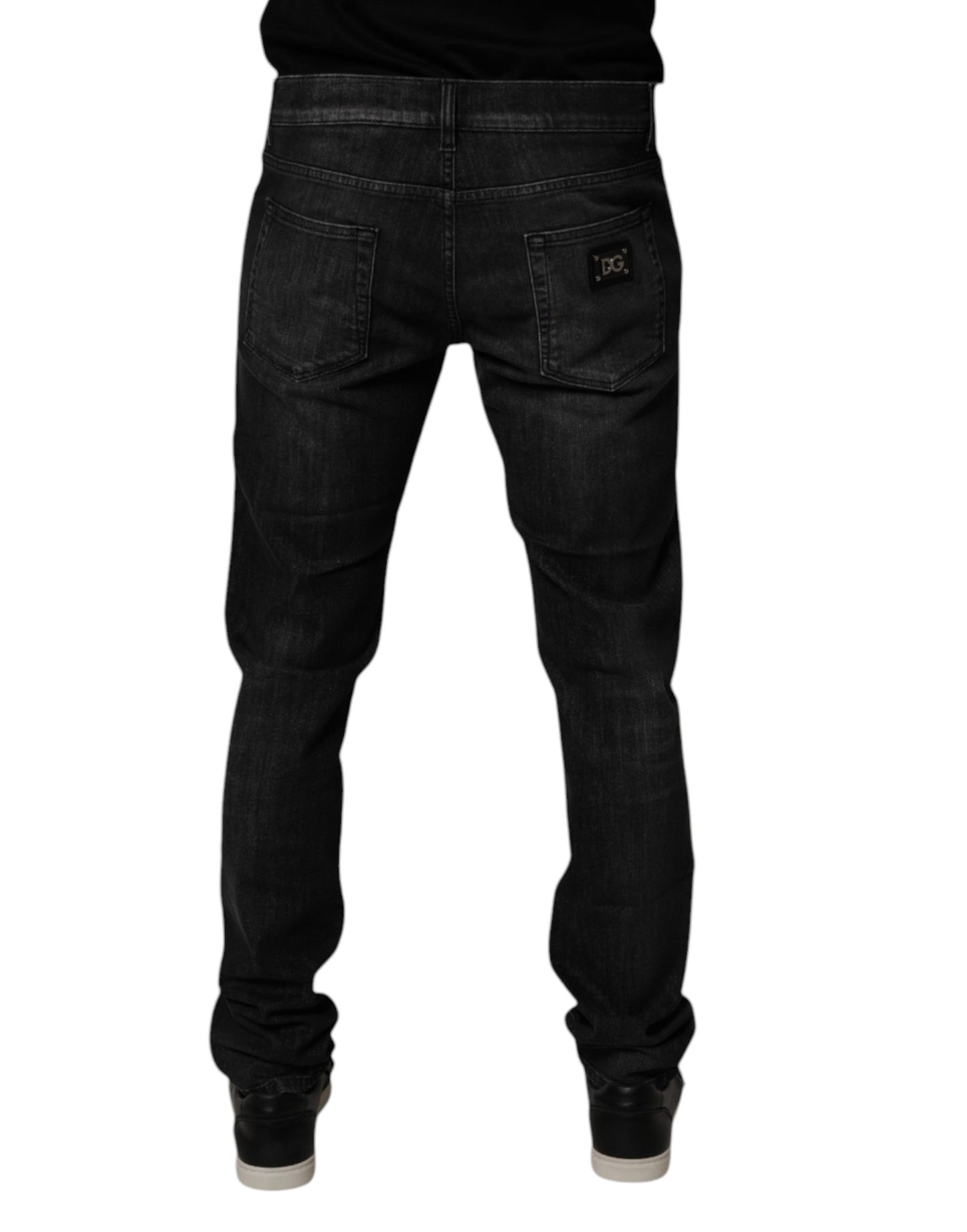 Dark Gray Washed Cotton Skinny Men Denim Jeans