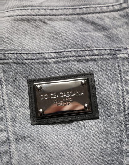 Grey Distressed Straight Leg Men Denim Jeans