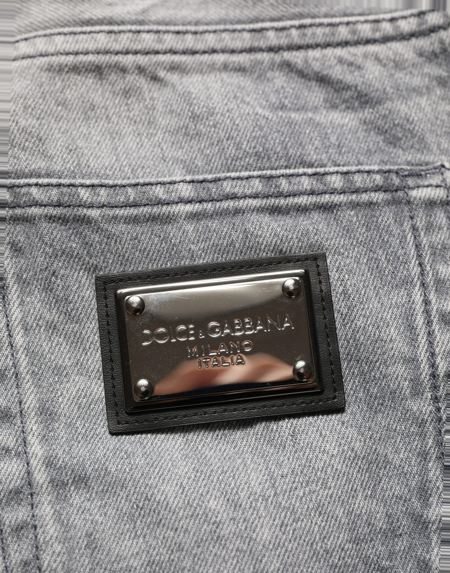 Grey Distressed Straight Leg Men Denim Jeans