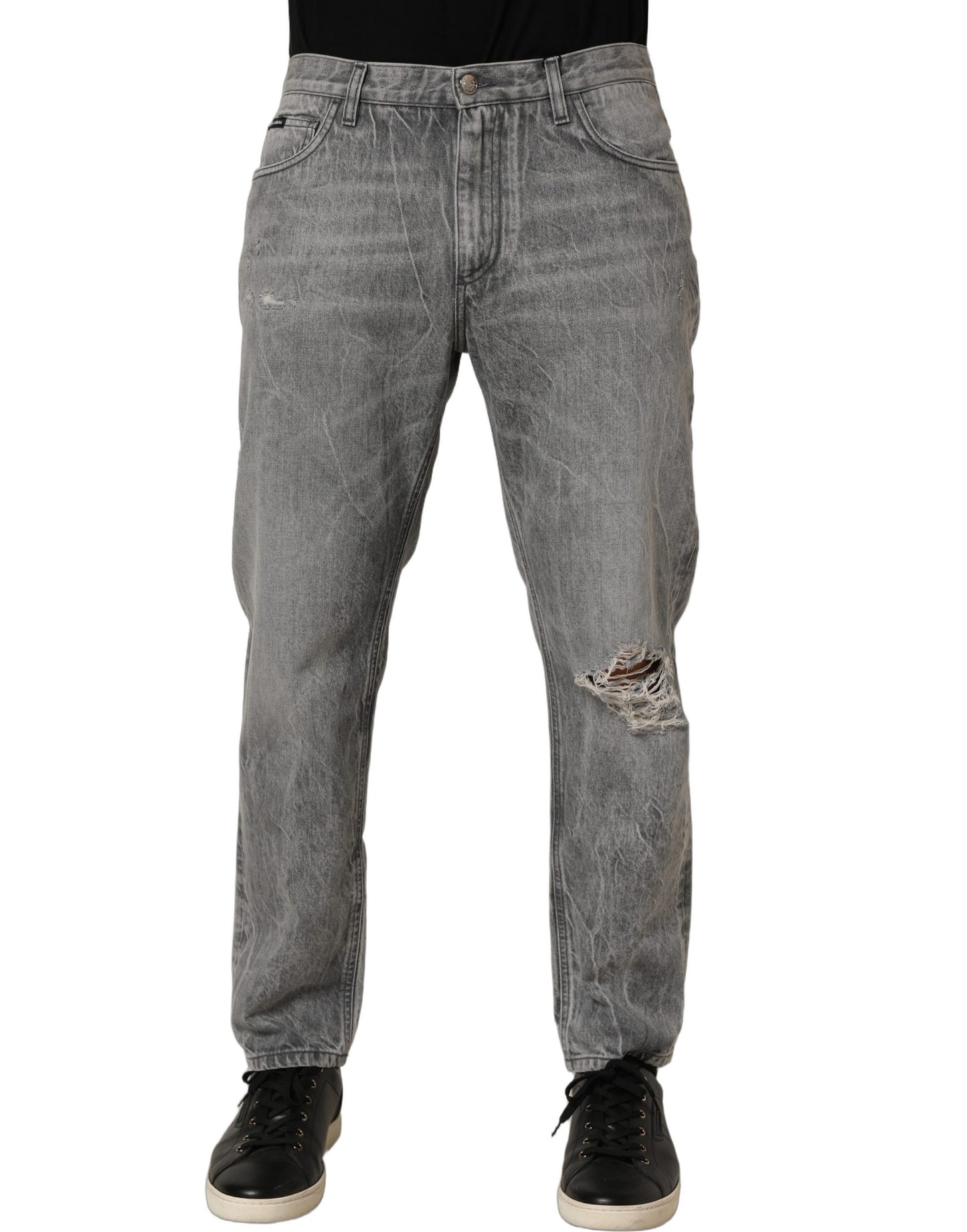 Grey Distressed Straight Leg Men Denim Jeans