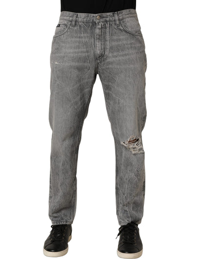 Grey Distressed Straight Leg Men Denim Jeans