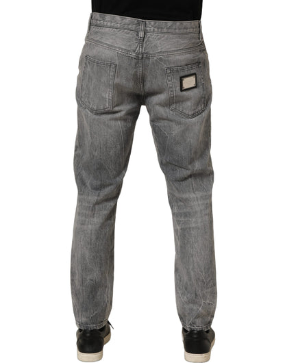 Grey Distressed Straight Leg Men Denim Jeans