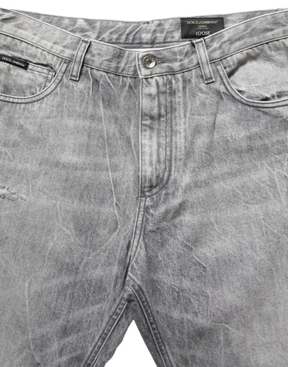 Grey Distressed Straight Leg Men Denim Jeans
