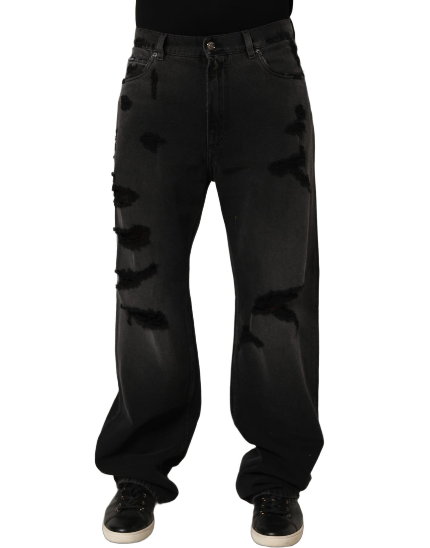 Dark Gray Distressed Oversize Men Denim Jeans