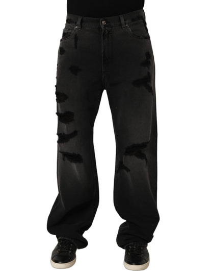 Dark Gray Distressed Oversize Men Denim Jeans