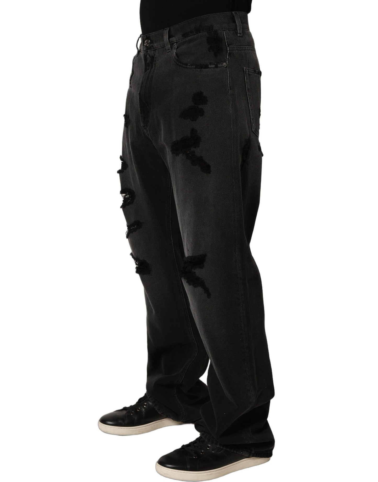Dark Gray Distressed Oversize Men Denim Jeans