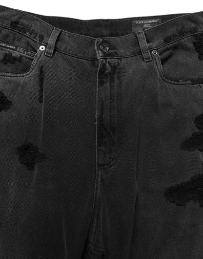 Dark Gray Distressed Oversize Men Denim Jeans