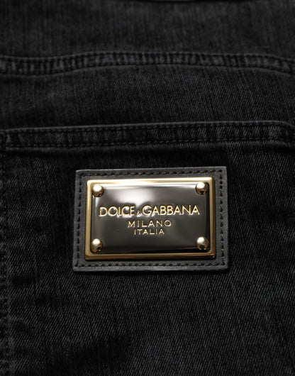 Black Cotton Relaxed Wide Leg Men Denim Jeans