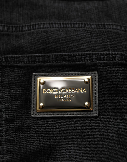 Black Cotton Relaxed Wide Leg Men Denim Jeans
