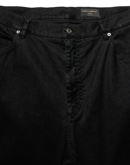 Black Cotton Relaxed Wide Leg Men Denim Jeans