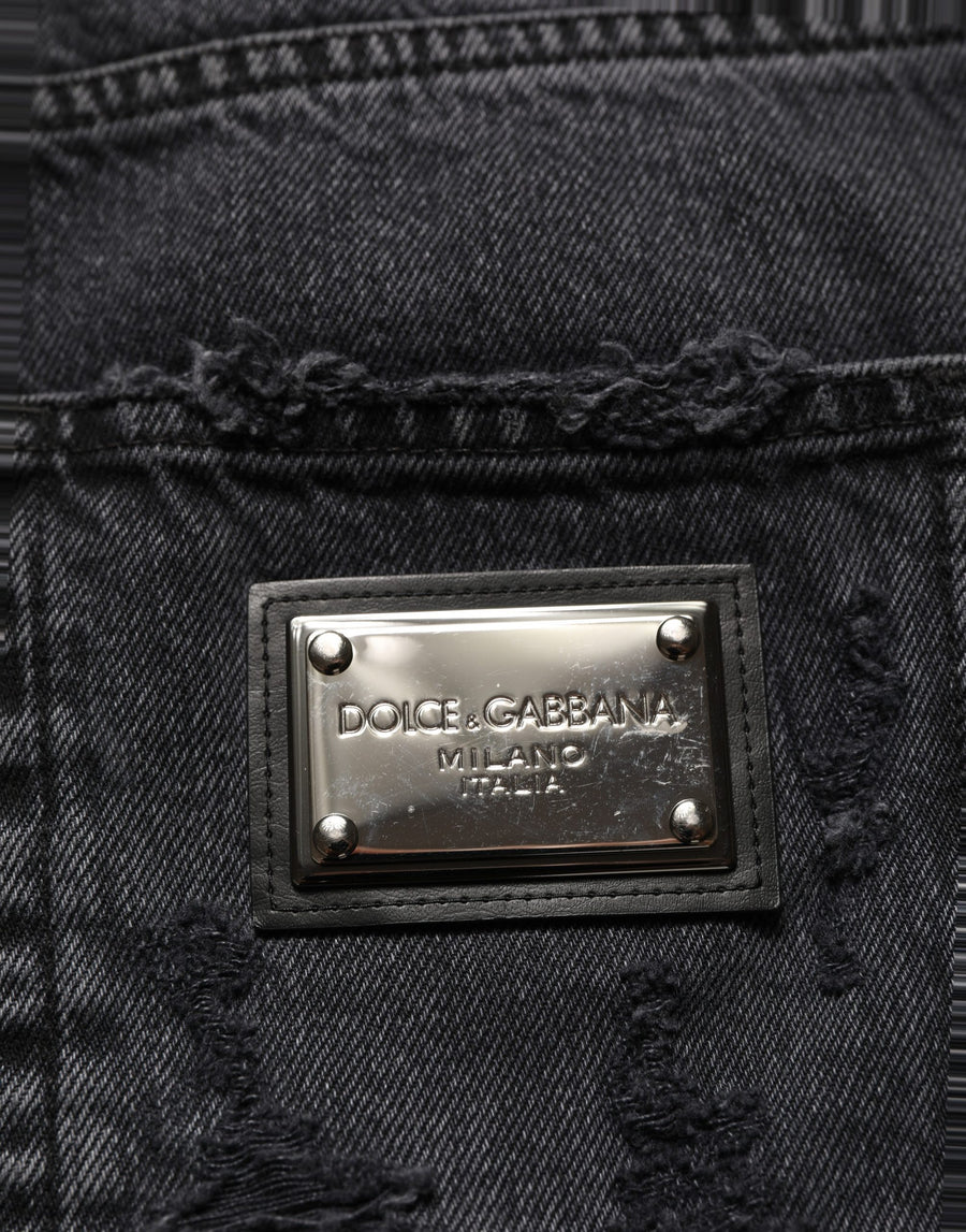 Dark Gray Cotton Ripped Men Denim Jeans