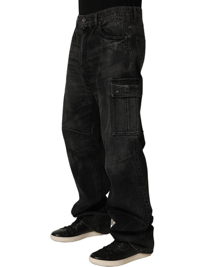 Dark Gray Cotton Baggy Cargo Men Denim Jeans
