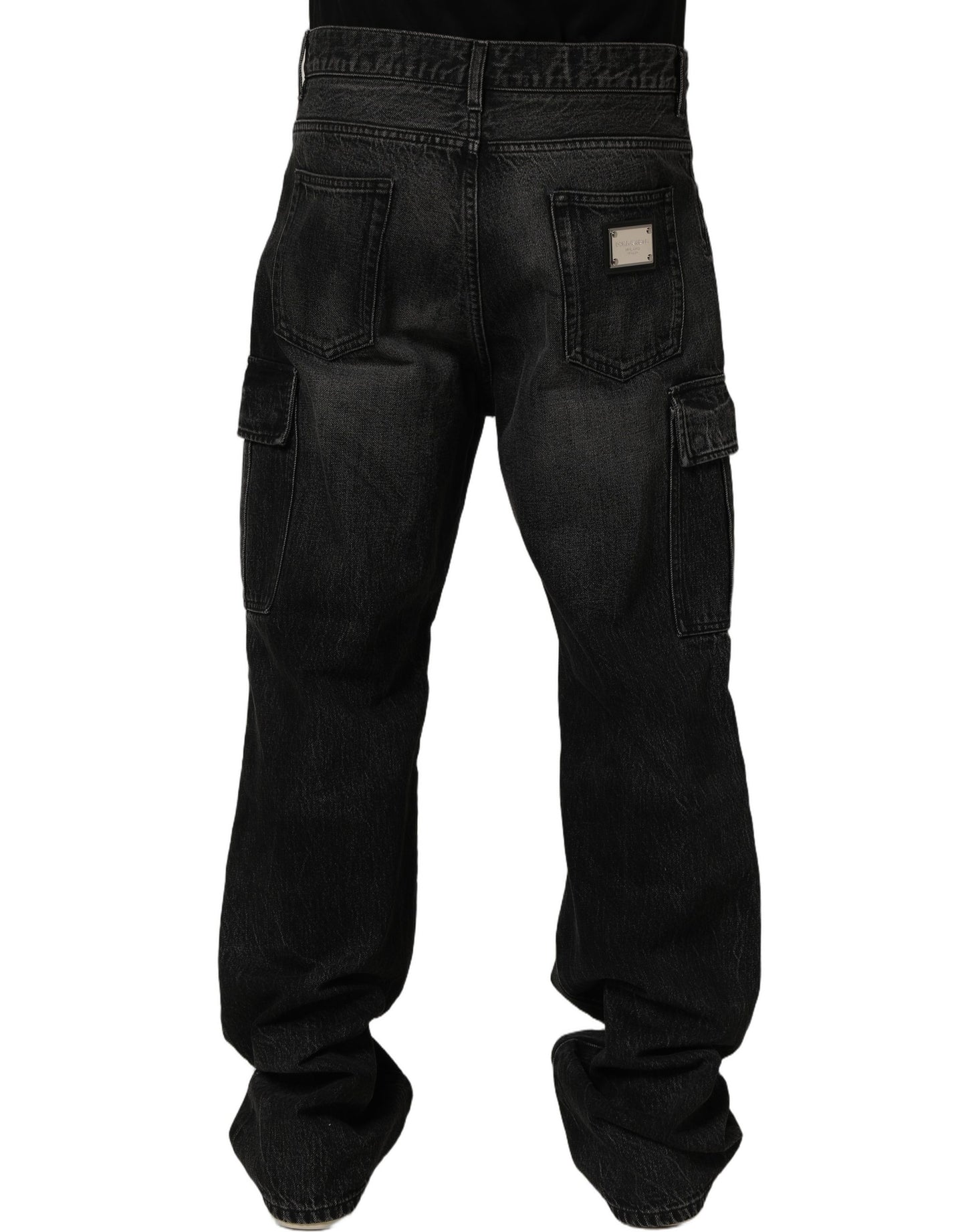 Dark Gray Cotton Baggy Cargo Men Denim Jeans