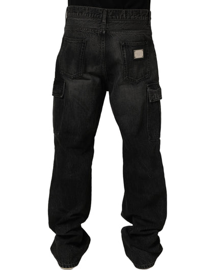 Dark Gray Cotton Baggy Cargo Men Denim Jeans
