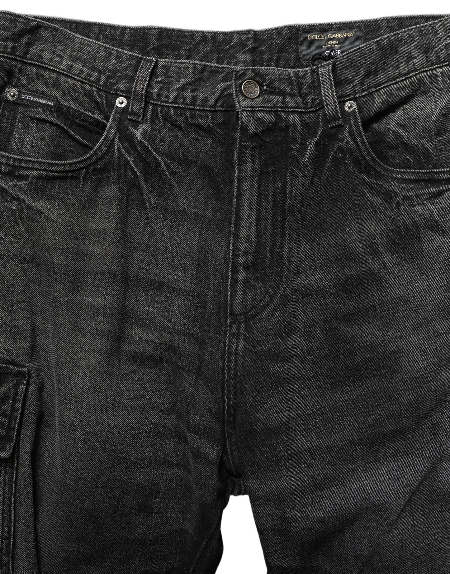 Dark Gray Cotton Baggy Cargo Men Denim Jeans