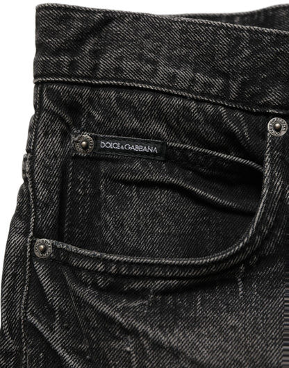 Dark Gray Cotton Baggy Cargo Men Denim Jeans