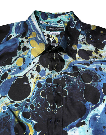 Blue Marble Print MARTINI Dress Formal Shirt