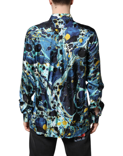 Blue Marble Print MARTINI Dress Formal Shirt
