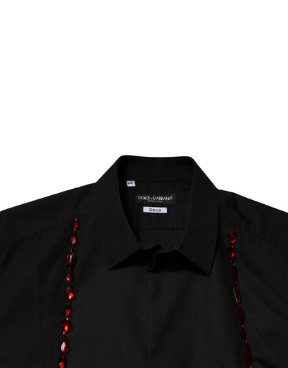 Black Crystal Embellished GOLD Dress Shirt